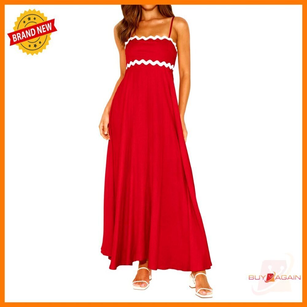 Spaghetti Strap Maxi Dress Smocked Back Boho Flowy Beach Sundress Elegant